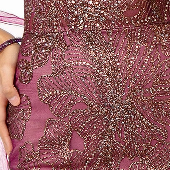 NEW LONG SLEEVELESS OFF THE SHOULDER SATIN DRESS EMBROIDERED WITH GLITTER GL2989 - Picture 6 of 12